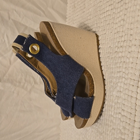 Splendid Blue Denim Khaki Canvas Slingblack Wedge Espadrille Sandals size 7 - Picture 2 of 8